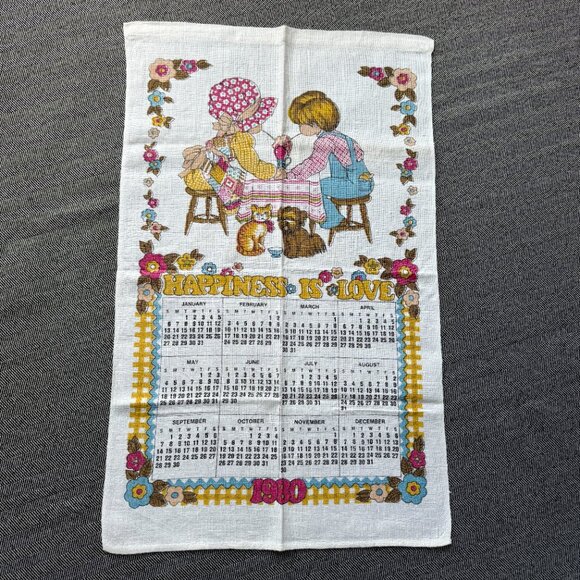 Vintage 1980 Calendar Tea Towel Linen Fabric Wall Decor - Picture 6 of 14